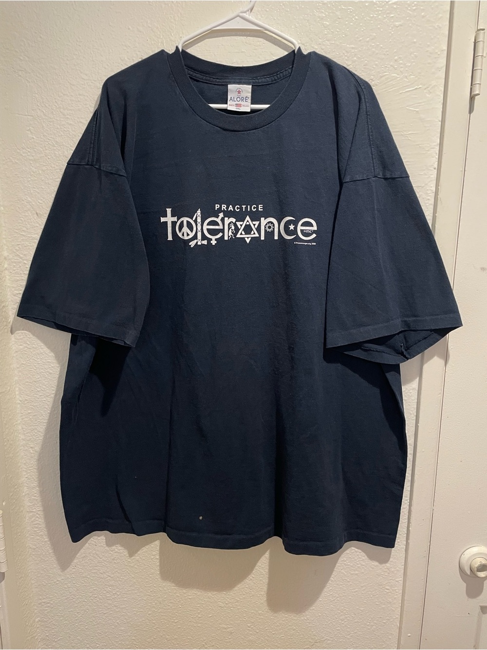 Vintage Alore Practice Tolerance Coexist T-Shirt 3XL Navy USA Single Stitch